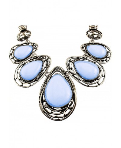 Graduated Teardrop Cabochon Stone BIB Necklace Set Matching Earrings $43.66 Chokers