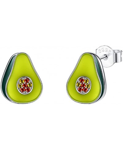 S925 Sterling Silver Cubic Zircon Green Avocado Stud Earrings Funny Fruit Earrings Aesthetic Earrings for Women Teenger LSE14...