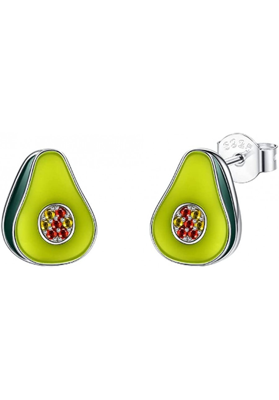 S925 Sterling Silver Cubic Zircon Green Avocado Stud Earrings Funny Fruit Earrings Aesthetic Earrings for Women Teenger LSE14...