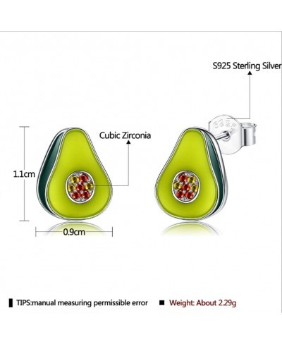 S925 Sterling Silver Cubic Zircon Green Avocado Stud Earrings Funny Fruit Earrings Aesthetic Earrings for Women Teenger LSE14...