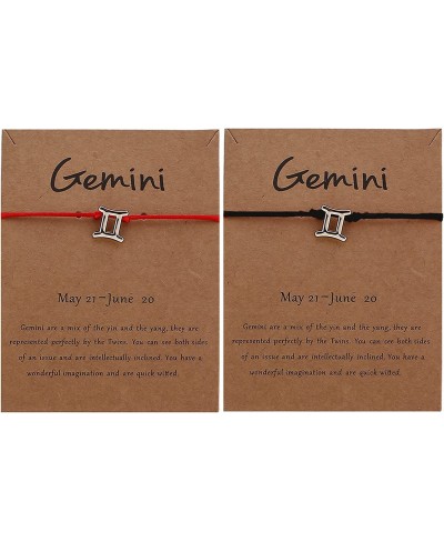 12 Zodiac Handmade Bracelet for Men Women Black Red Rope Alloy Lucky Rope Knot Adjustable Gemini Taurus Bracelet Suit (gemini...