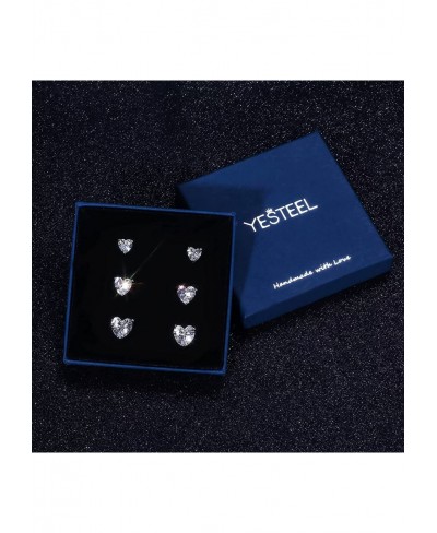 925 Sterling Silver Post Stud Earrings Set Hypoallergenic Cubic Zirconia Heart Stud Earrings 4-8mm for Women Men Teen Girls S...