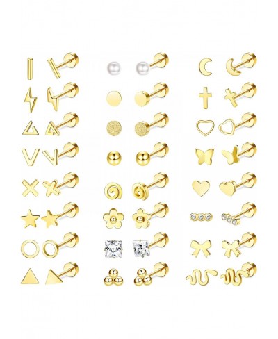 24 Pairs Tiny Cartilage Stud Earrings for Women Men 20G Cartilage Helix Screw Back Earrings Set Moon Star Heart CZ Geometric ...