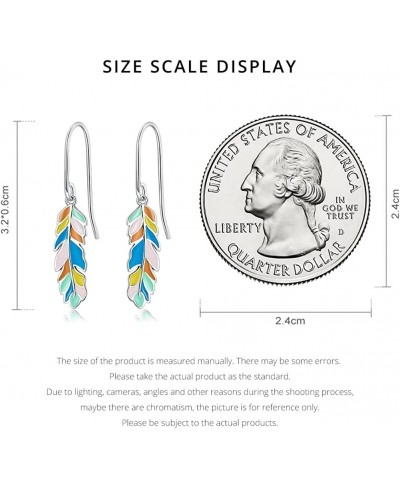 Colorful Feather Dangle Drop Earrings 925 Sterling Silver for Women Girls Fashion Rainbow Dangling Hook Earring Statement Hoo...