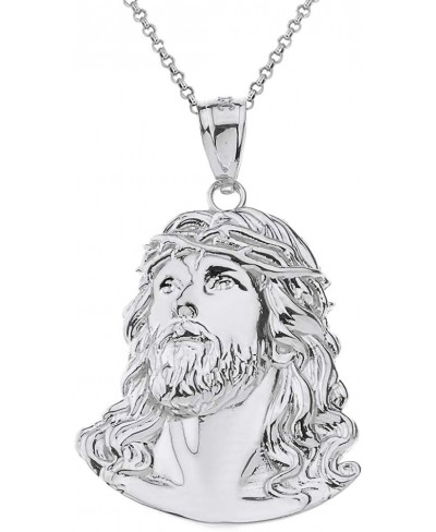 Solid 925 Sterling Silver Jesus Head Face Religious Pendant Necklace $50.82 Pendant Necklaces