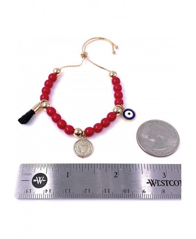 Saint Benedict Red Glass Beads Bracelet Genuine Azabache and Blue Evil Eye Protection Jewelry $18.22 Strand