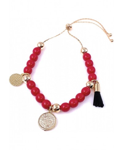 Saint Benedict Red Glass Beads Bracelet Genuine Azabache and Blue Evil Eye Protection Jewelry $18.22 Strand