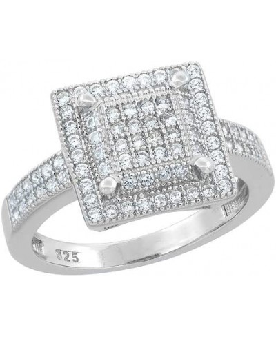 Sterling Silver Micro Pave CZ Square Ring Raised Center 1/2 inch Wide Sizes 6-9 $41.15 Statement