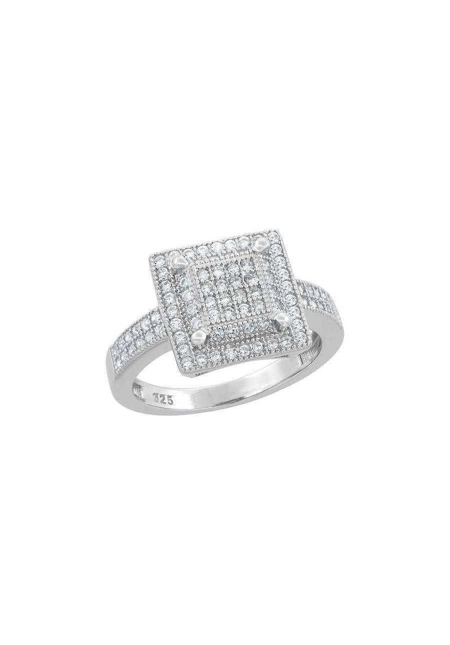 Sterling Silver Micro Pave CZ Square Ring Raised Center 1/2 inch Wide Sizes 6-9 $41.15 Statement