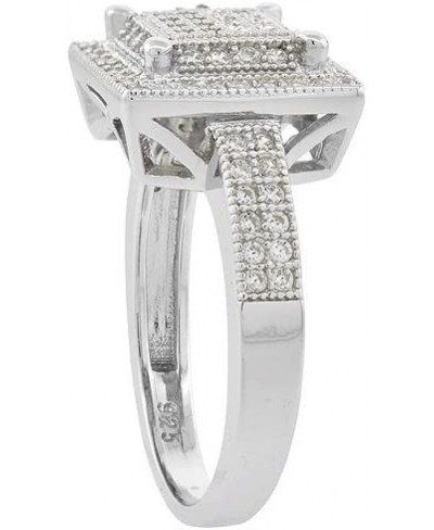 Sterling Silver Micro Pave CZ Square Ring Raised Center 1/2 inch Wide Sizes 6-9 $41.15 Statement