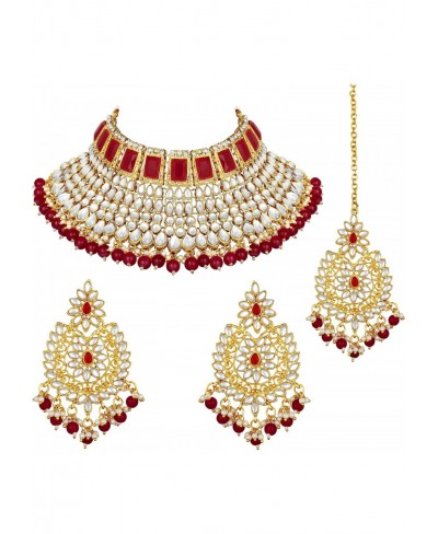 Indian Bridal Style Choker Nekclace Earrings Maang Tikka Traditional Wedding Ethnic Fashion Jewelry Set for Women $31.46 Jewe...