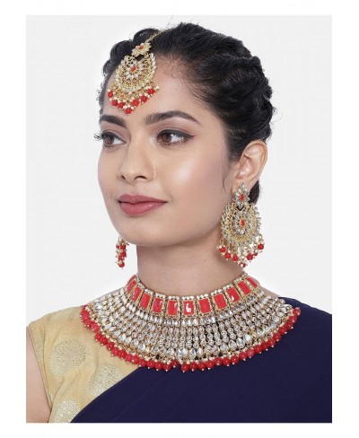 Indian Bridal Style Choker Nekclace Earrings Maang Tikka Traditional Wedding Ethnic Fashion Jewelry Set for Women $31.46 Jewe...