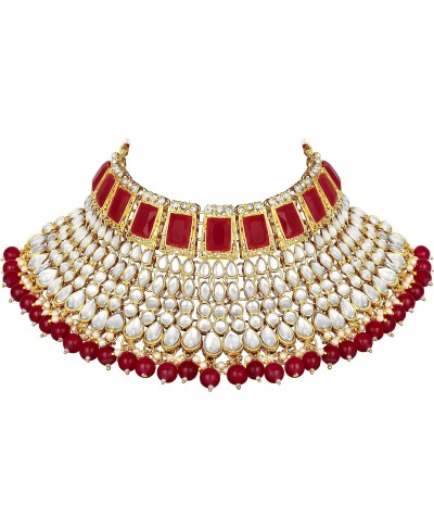 Indian Bridal Style Choker Nekclace Earrings Maang Tikka Traditional Wedding Ethnic Fashion Jewelry Set for Women $31.46 Jewe...