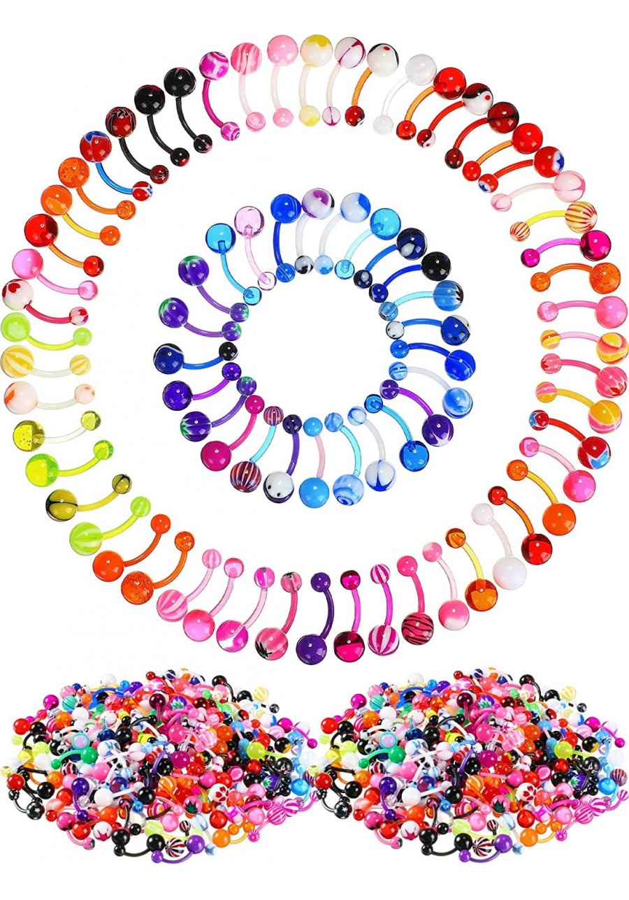 200 Pieces Belly Button Rings Piercing multipack belly ring Button Banana Barbells Colorful Body Navel Rings Navel Barbell Ac...