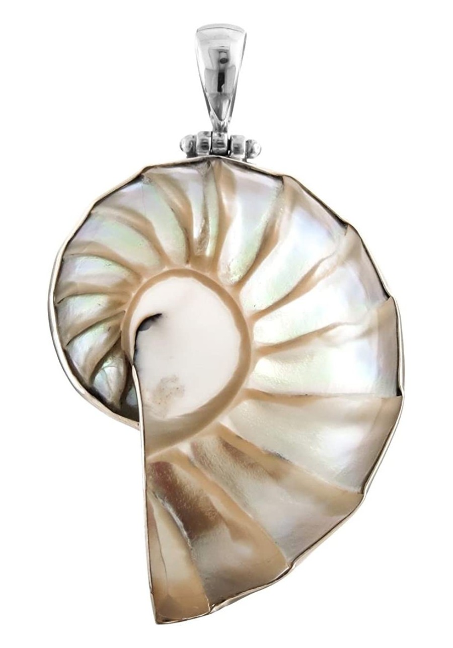 Ridged Nautilus Shell 925 Sterling Silver Pendant 2 3/8 $34.40 Pendants & Coins