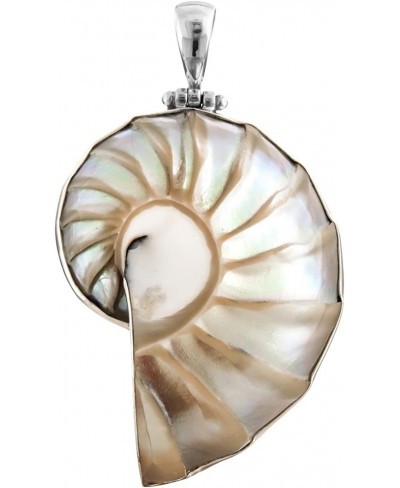 Ridged Nautilus Shell 925 Sterling Silver Pendant 2 3/8 $34.40 Pendants & Coins