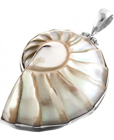 Ridged Nautilus Shell 925 Sterling Silver Pendant 2 3/8 $34.40 Pendants & Coins