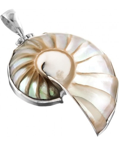 Ridged Nautilus Shell 925 Sterling Silver Pendant 2 3/8 $34.40 Pendants & Coins