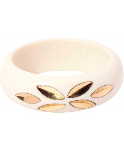 Ivory Resin Bangle Inlade With Brass Metal Leaves $15.05 Bangle