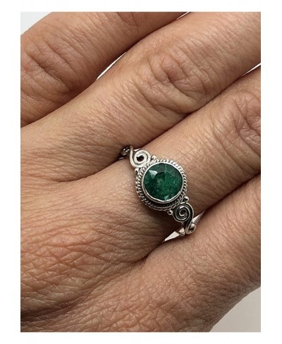 Round Oval Ceated Emerald Spiral Side Ring - 925 Sterling Silver - Ethnic Tribal and Boho Chic Jewelry - Fashionable and Styl...