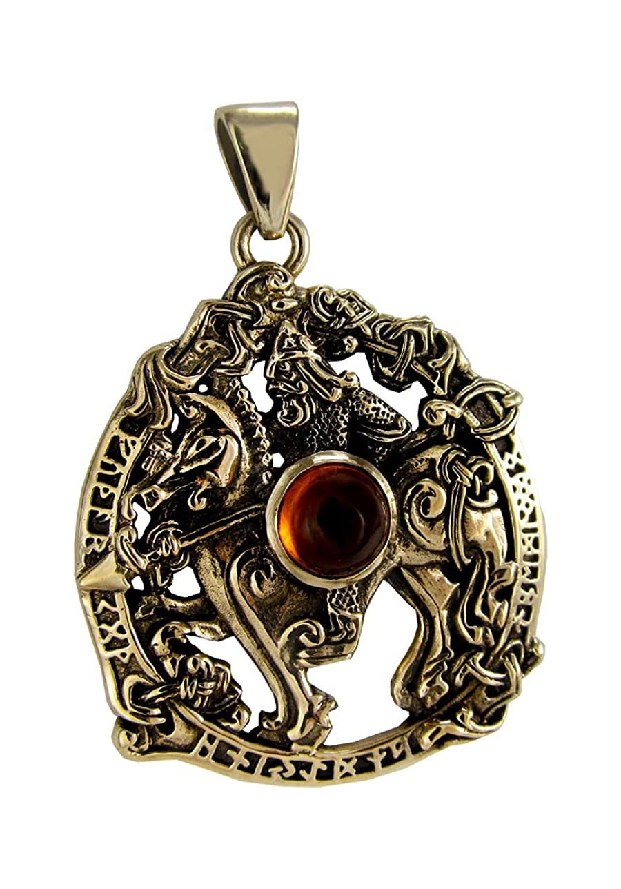 Bronze Norse God Odin Pendant with Synthetic Amber $44.32 Pendants & Coins