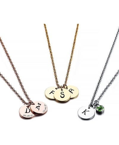 Disc Necklace Initial Necklaces for Women Custom Initial/Birth Date/Birthstone Silver/Gold/Rosegold Disc Name Necklace Silver...