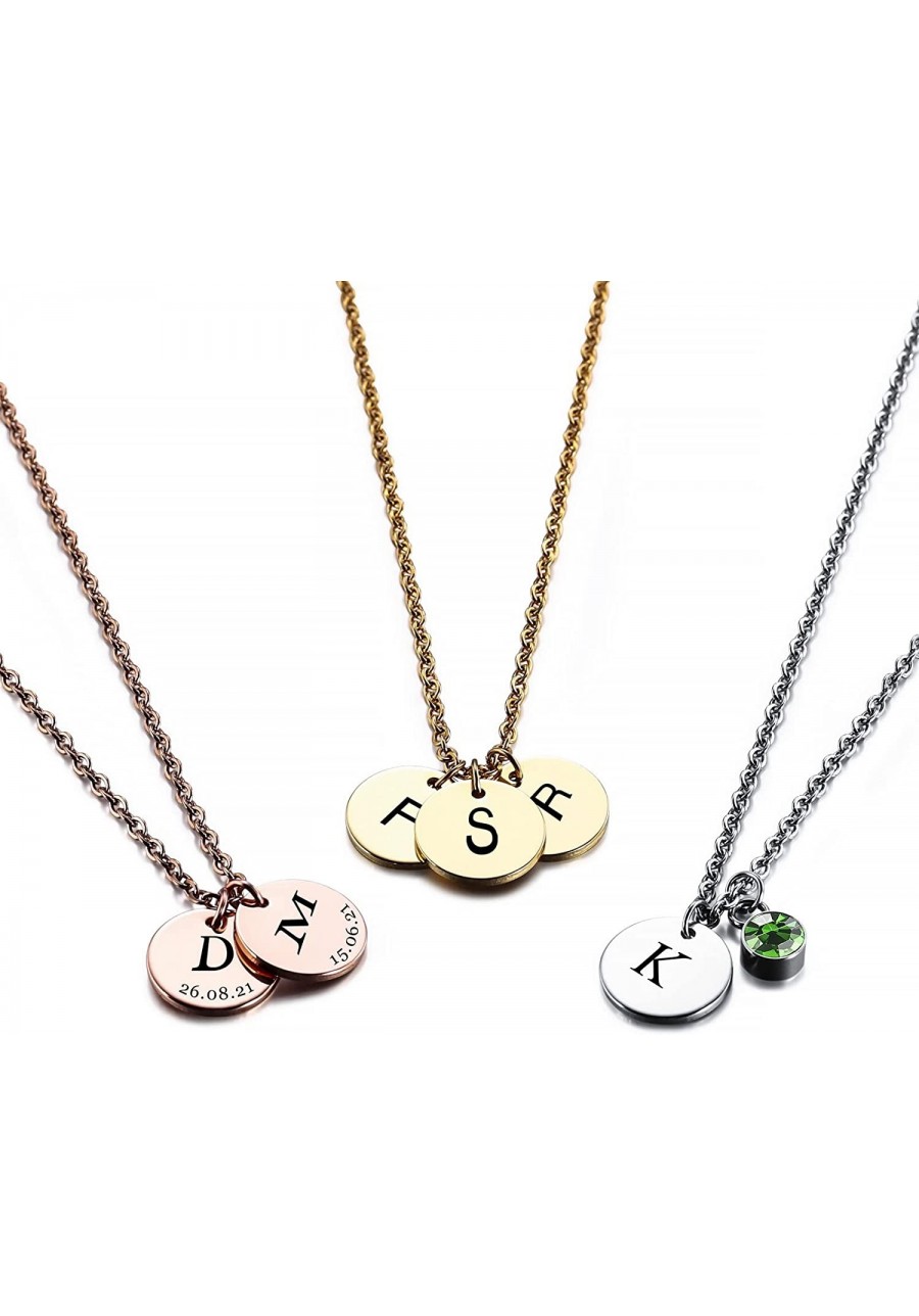 Disc Necklace Initial Necklaces for Women Custom Initial/Birth Date/Birthstone Silver/Gold/Rosegold Disc Name Necklace Silver...