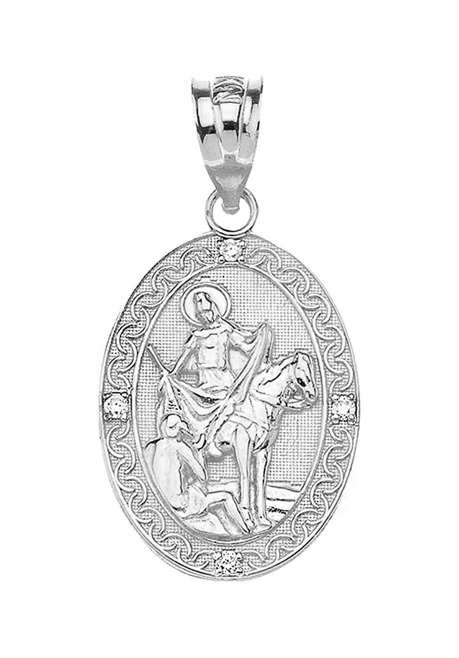 925 Sterling Silver St. Martin Of Tours CZ Religious Oval Medal Pendant (1") $20.92 Pendants & Coins