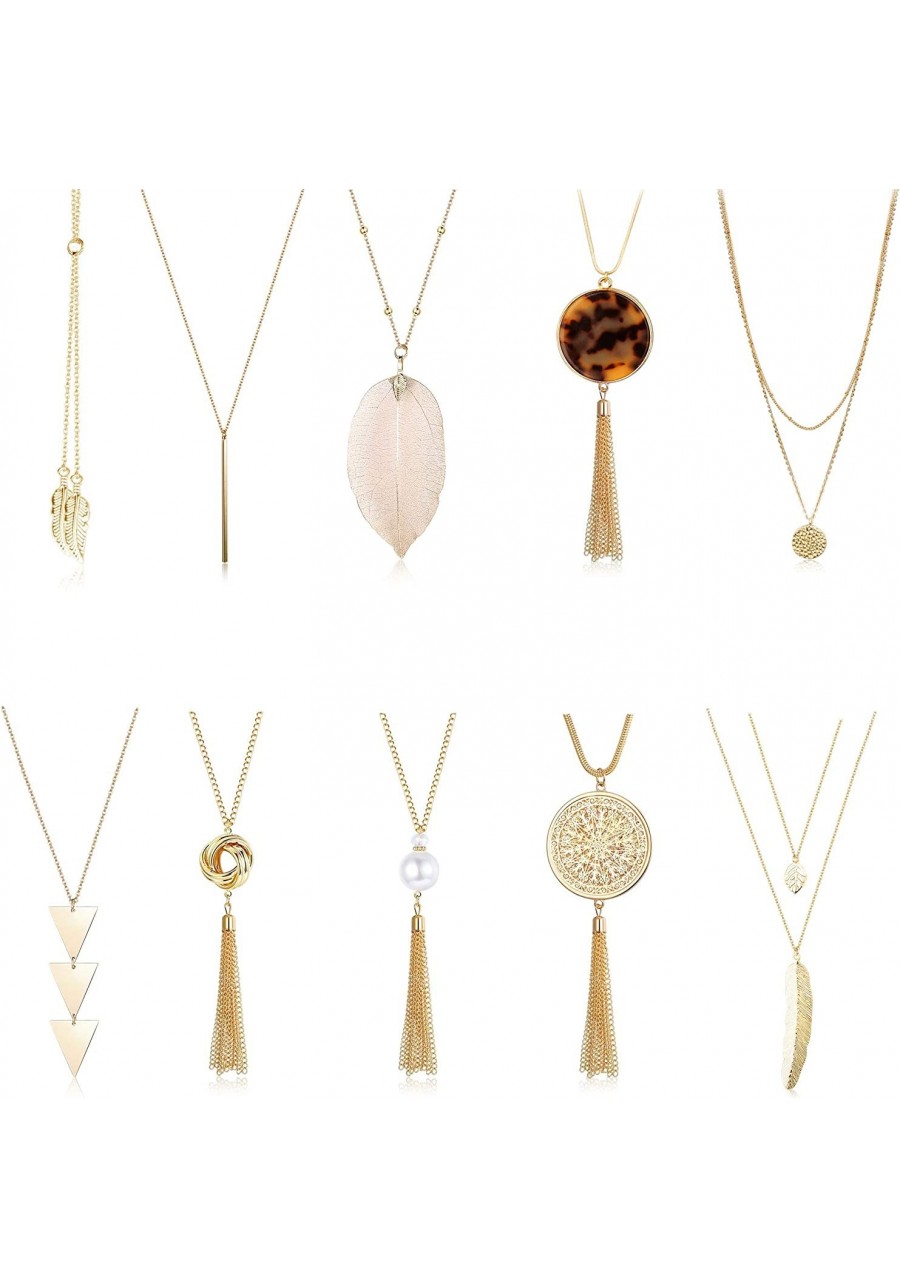 Long Pendant Necklace Statement Necklace set Tassel Pendant Bar Circle Leaf Y Necklace $13.39 Y-Necklaces