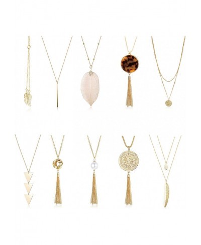 Long Pendant Necklace Statement Necklace set Tassel Pendant Bar Circle Leaf Y Necklace $13.39 Y-Necklaces