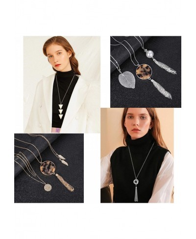 Long Pendant Necklace Statement Necklace set Tassel Pendant Bar Circle Leaf Y Necklace $13.39 Y-Necklaces