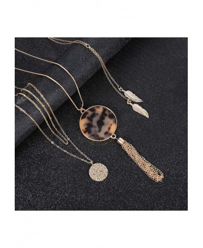 Long Pendant Necklace Statement Necklace set Tassel Pendant Bar Circle Leaf Y Necklace $13.39 Y-Necklaces