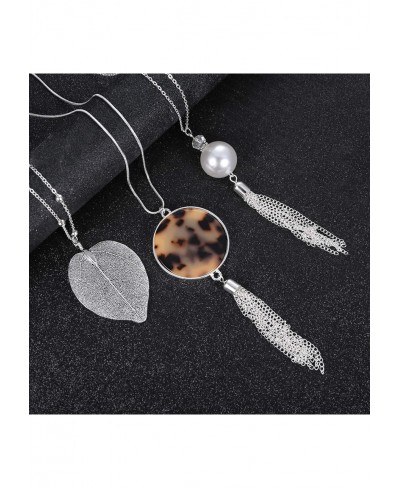 Long Pendant Necklace Statement Necklace set Tassel Pendant Bar Circle Leaf Y Necklace $13.39 Y-Necklaces