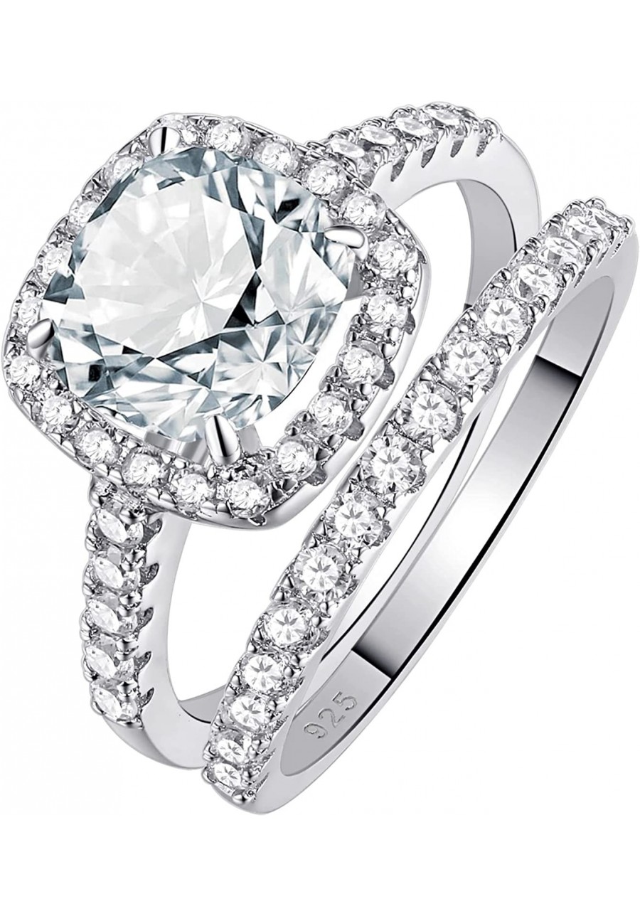 2.5 Ct Halo Wedding Rings Set White Cushion CZ 925 Sterling Silver Engagement Bridal Sets Sz 5 $25.53 Bridal Sets