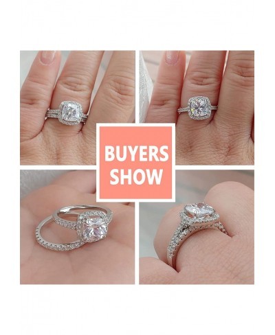 2.5 Ct Halo Wedding Rings Set White Cushion CZ 925 Sterling Silver Engagement Bridal Sets Sz 5 $25.53 Bridal Sets