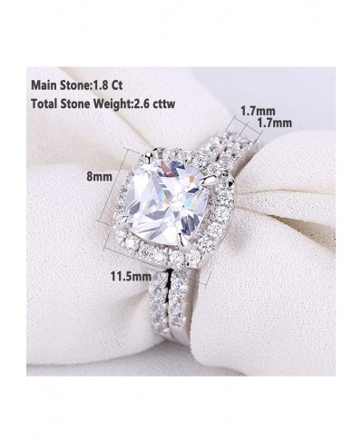 2.5 Ct Halo Wedding Rings Set White Cushion CZ 925 Sterling Silver Engagement Bridal Sets Sz 5 $25.53 Bridal Sets