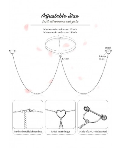 12 Pieces Nipple Rings and Nipple Ring with Choker Necklaces Set Stainless Steel Tongue Nipple Rings Barbell Heart Shape 14 G...