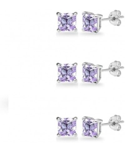 3-Pair Set Sterling Silver Gemstone Princess-Cut 3mm Square Stud Earrings $26.02 Stud