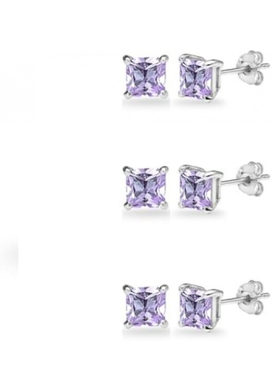 3-Pair Set Sterling Silver Gemstone Princess-Cut 3mm Square Stud Earrings $26.02 Stud