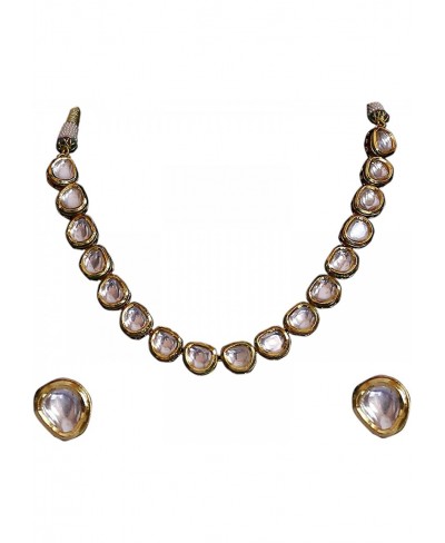 Uncut Kundan Collar Set Single Line Necklace Ethnic Wear Jewelry $34.27 Collars