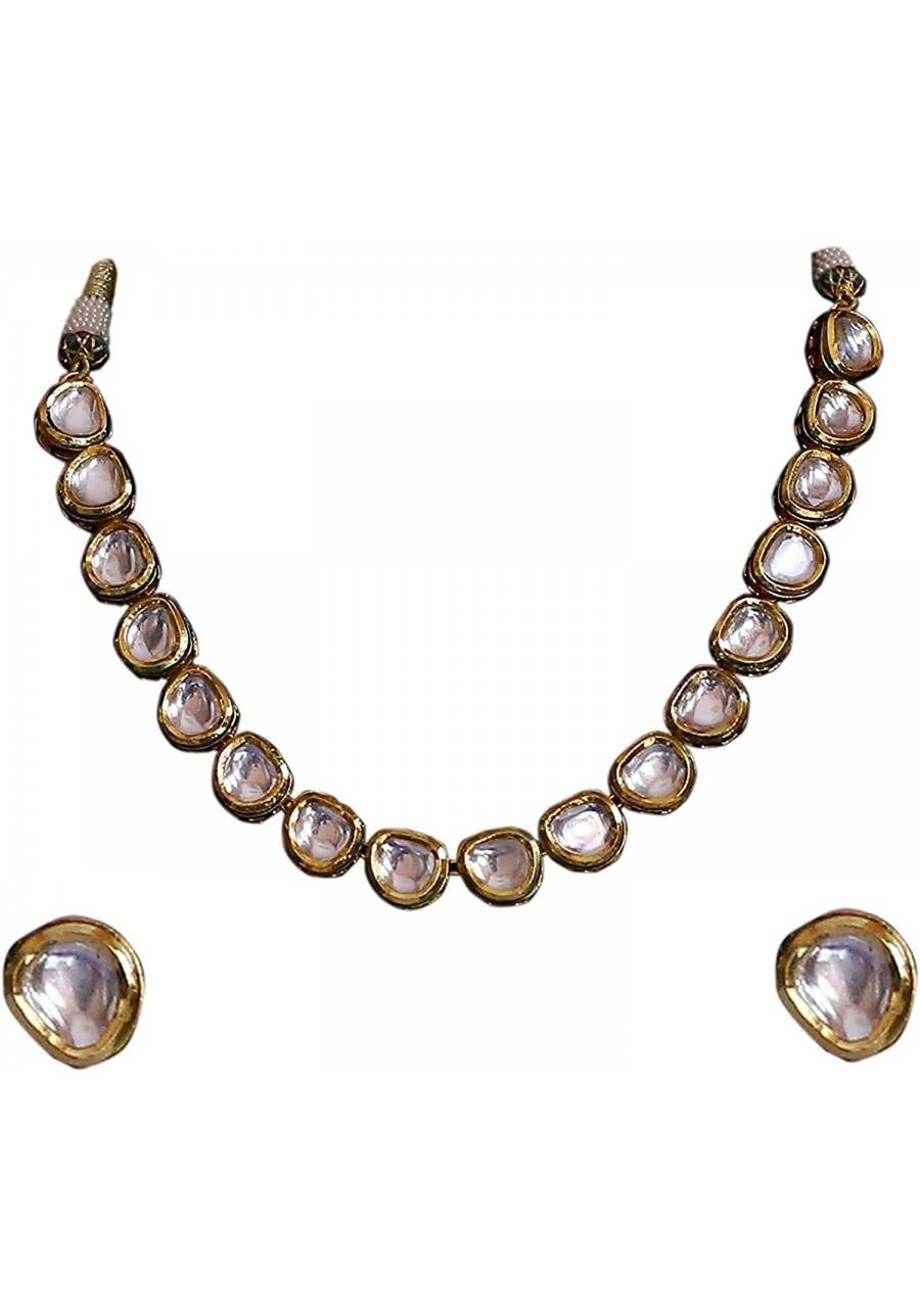 Uncut Kundan Collar Set Single Line Necklace Ethnic Wear Jewelry $34.27 Collars