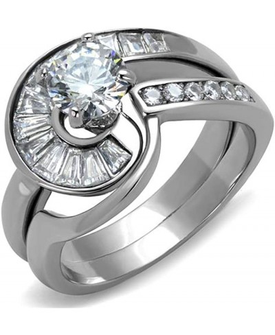 1.38 Ct Round & Bagguete Cz Stainless Steel Wedding Ring Set Women's Size 5-10 $19.57 Bridal Sets