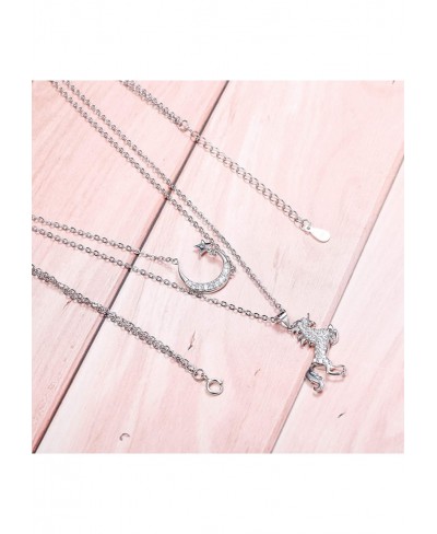 Unicorn Necklace for Girl Dainty Layered Choker Necklaces for Women 925 Sterling Silver Unicorn Pendant Moon Star Choker Laye...