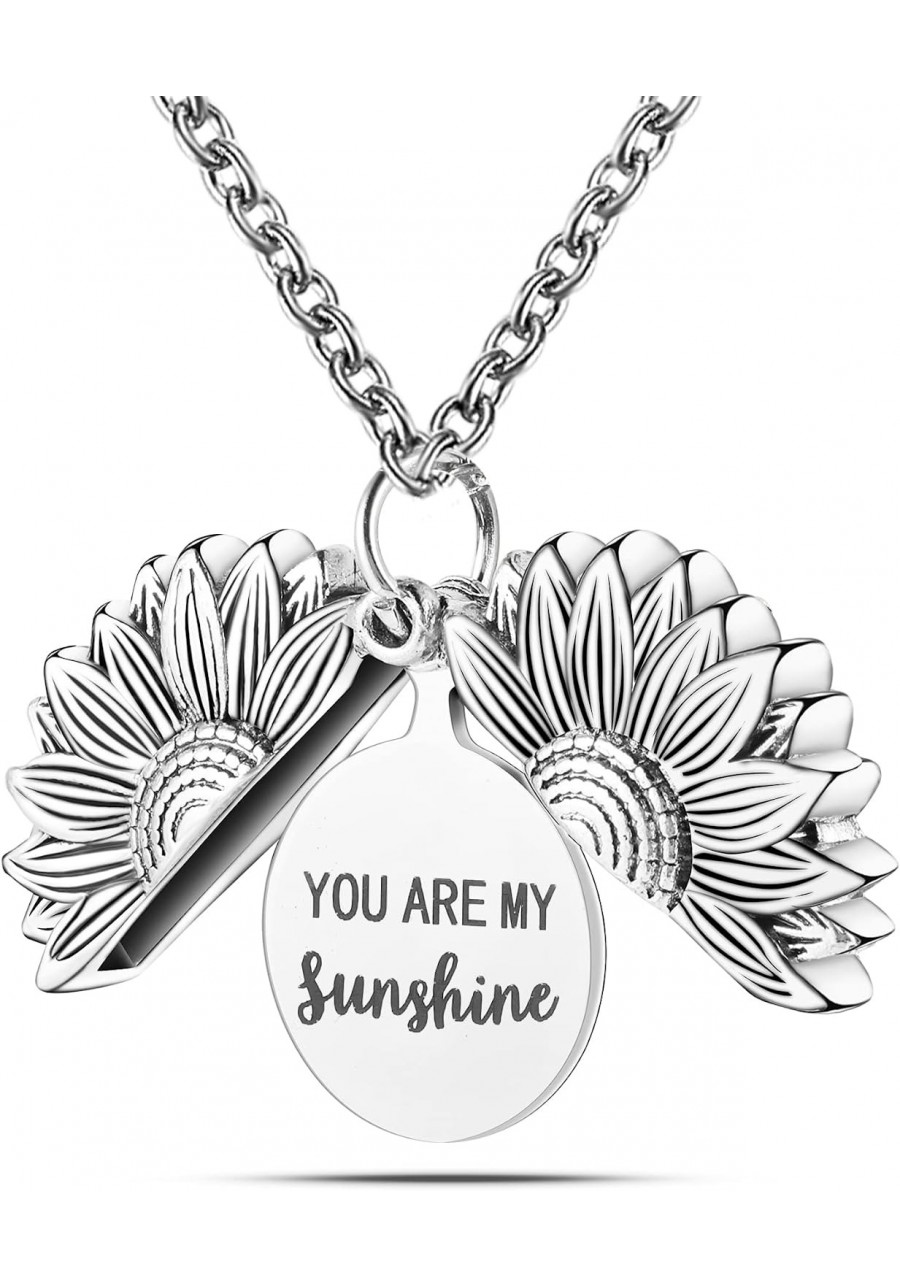 You Are My Sunshine Necklace Sunflower Locket Inspirational Engraved Hidden Message Necklaces Jewelry for Women Girlfriend $1...