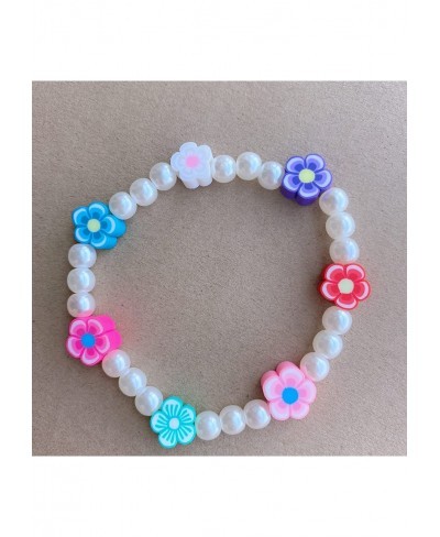 Cute 3 Pcs Bracelet Sets for Women Teens Girls Imitation Pearl Beaded Link Chain Colorful Flower Fruit Stretch Adjustable Rop...