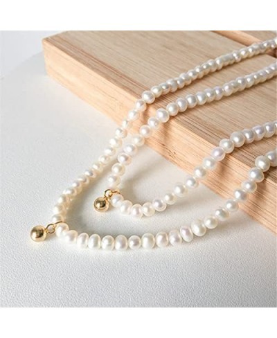 925 Sterling Silver Vintage Golden Handmade Round Bead Pendant Necklace Women Freshwater Pearl Clavicle Chain Jewelry Gift (G...