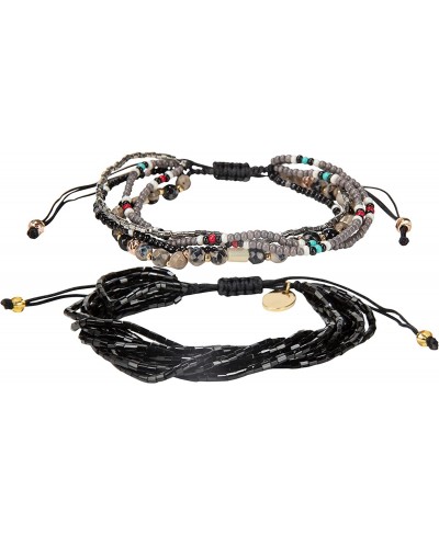 Handmade Boho Beaded Bangle Bracelet Rope Braided Set for Women (Black 2 PC Set) $16.72 Bangle