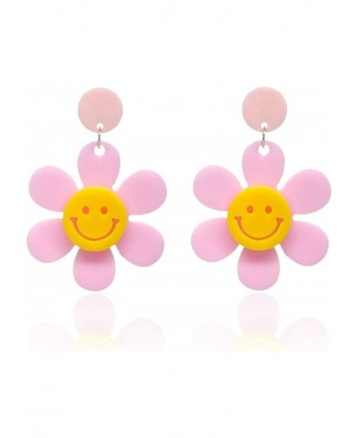 Cute Flower Smiley Face Dangling Earrings Lightweight Acrylic sunflower Drop Dangle Earrings for Women Girls Jewelry Gifts $6...