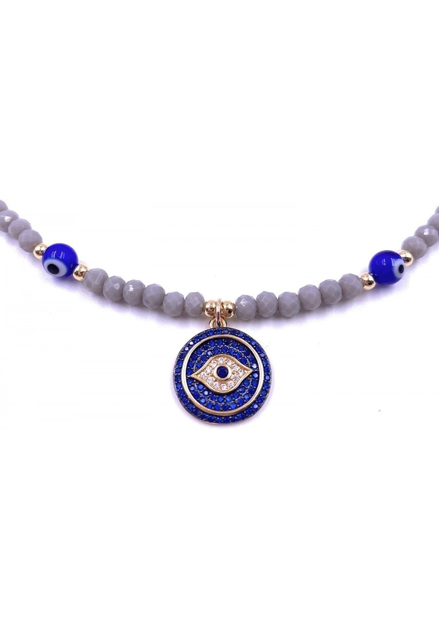 Evil Eye Pendant Necklace Beaded Chain Blue Cubic Zirconia Lucky Amulet Gargantilla Protectora $29.38 Pendant Necklaces