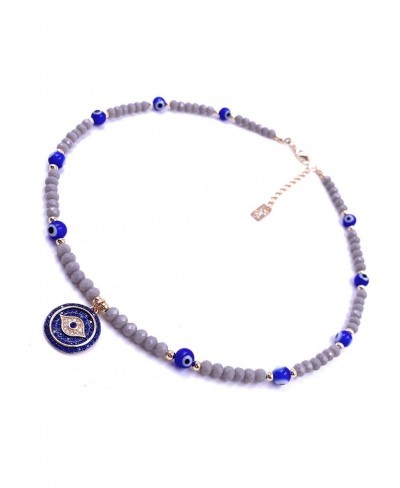 Evil Eye Pendant Necklace Beaded Chain Blue Cubic Zirconia Lucky Amulet Gargantilla Protectora $29.38 Pendant Necklaces